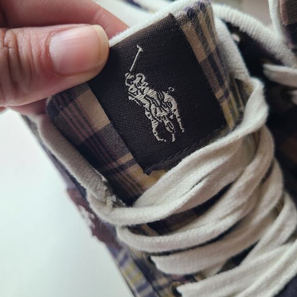 Men’s Polo Ralph Lauren‎ Giles Madras Plaid Sneaker Shoes Size 4.5./5 *Mismatch* - Picture 2 of 10